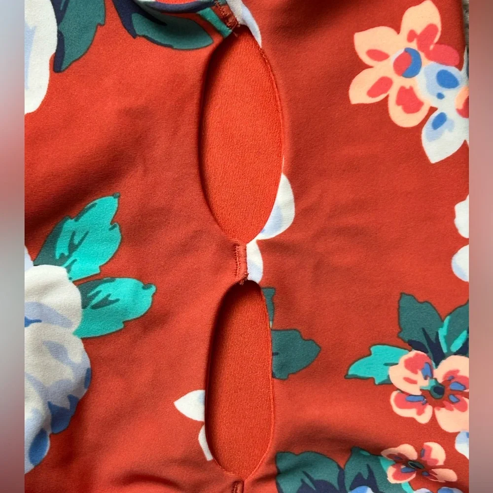 Aerie Orange Tropical Print Cutout Side One Piece Swimsuit Size XL - Picture 6 of 7